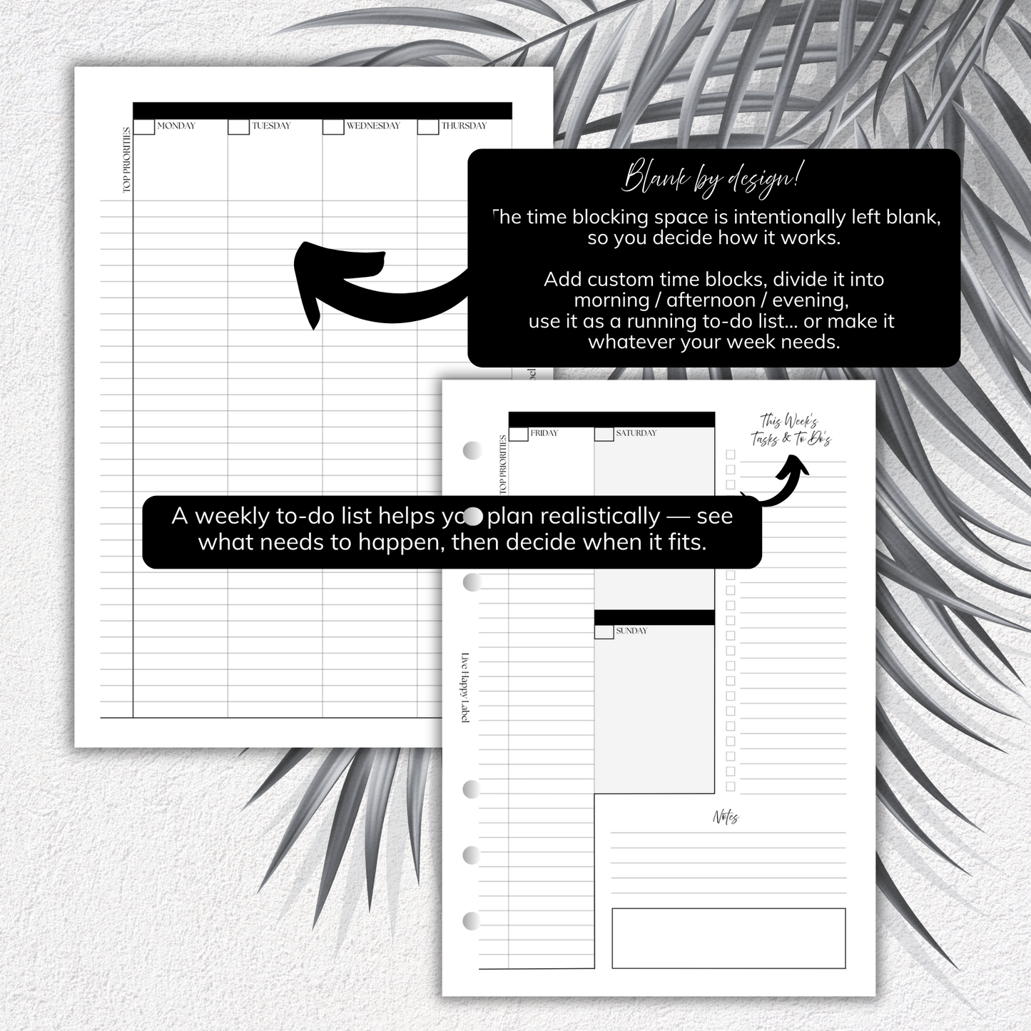Undated Weekly Planner Inserts ~ Box Format + Time Blocking *DIVIDABLE * | A5, 6-ring Punch