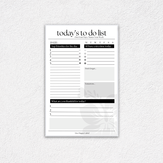 Daily To Do List Notepad | LHL Collection ~ 5.5" x 8.5"