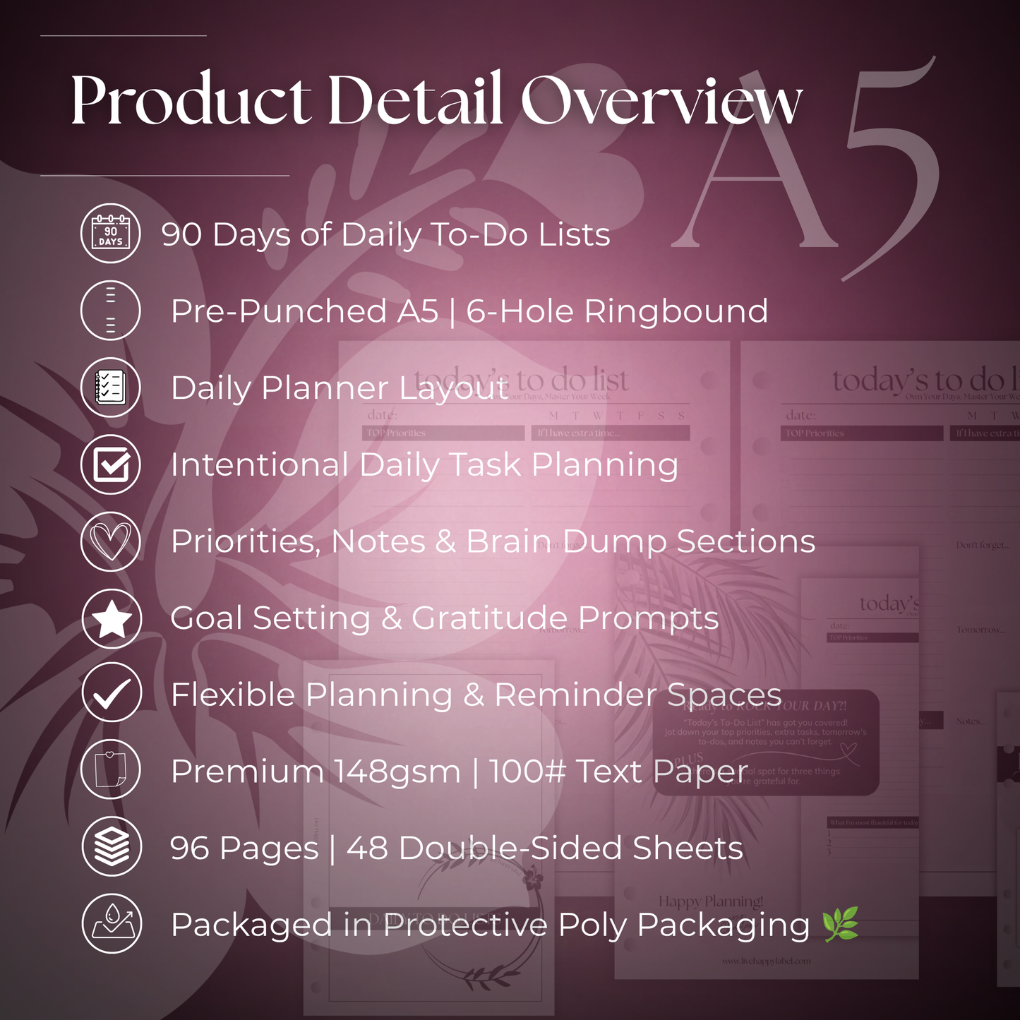 Daily To Do List Inserts | A5 6-Hole Ringbound