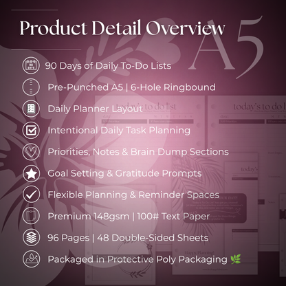 Daily To Do List Inserts | A5 6-Hole Ringbound