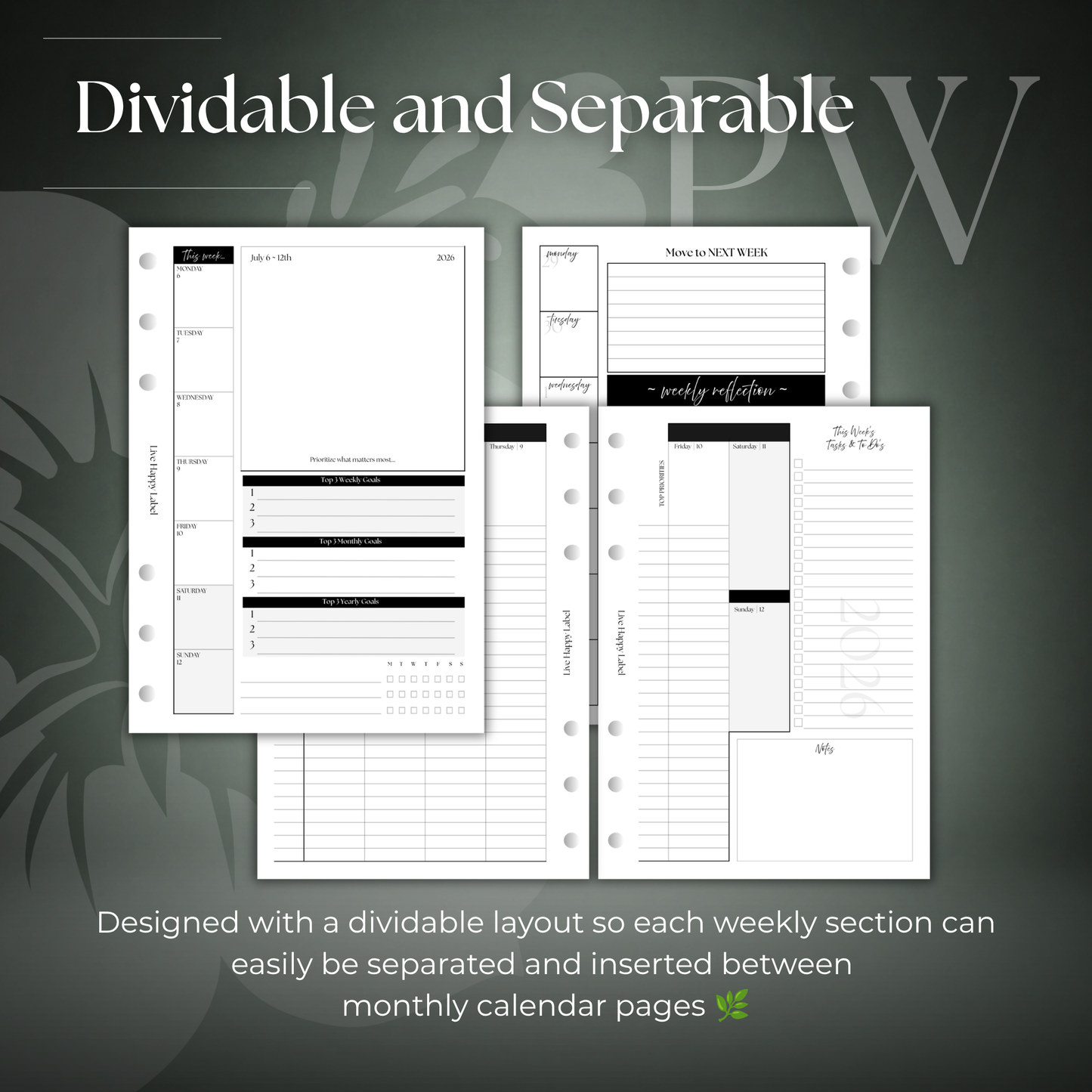2026-2027 "BOX" Layout Weekly Planner WO4P | Personal Wide 6-Hole Ringbound