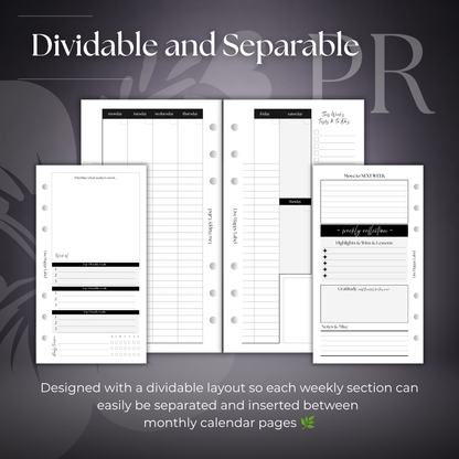 Undated "BOX" Layout Weekly Planner WO4P | Personal 6-Hole Ringbound