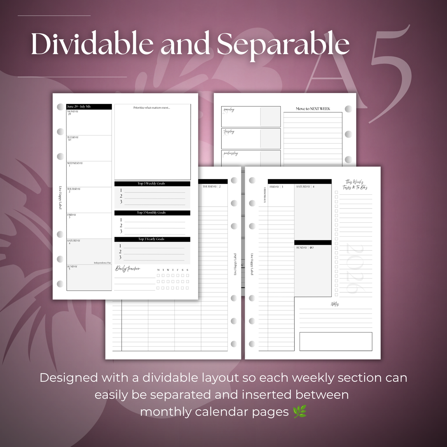 2026-2027 "BOX" Layout Weekly Planner WO4P | A5 6-Hole Ringbound
