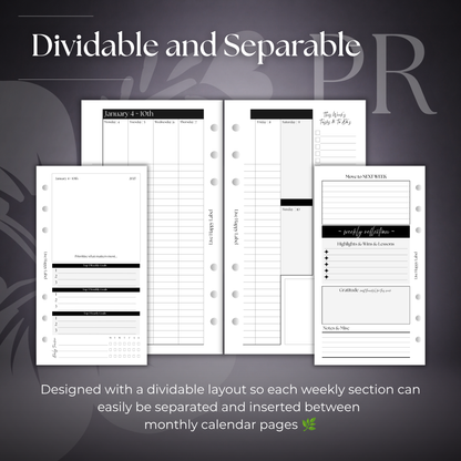 2027 "BOX" Layout Weekly Planner WO4P | Personal 6-Hole Ringbound