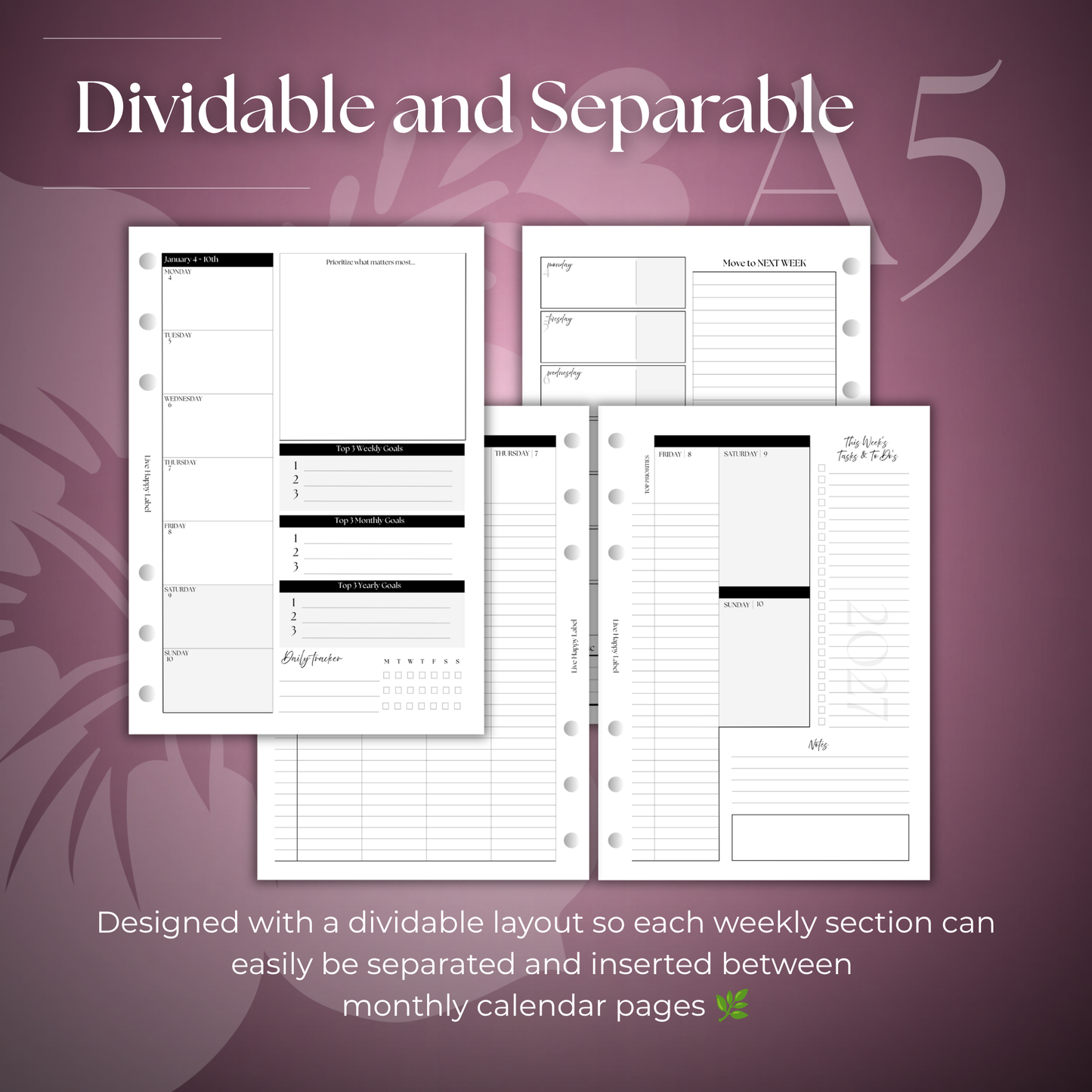 2027 "BOX" Layout Weekly Planner WO4P | A5 6-Hole Ringbound