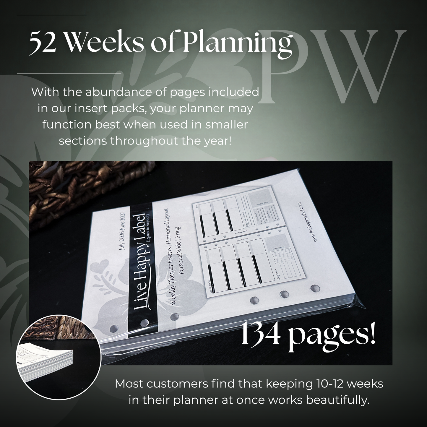 2026-2027 "Horizontal" Layout Weekly Planner WO2P | Personal Wide 6-Hole Ringbound