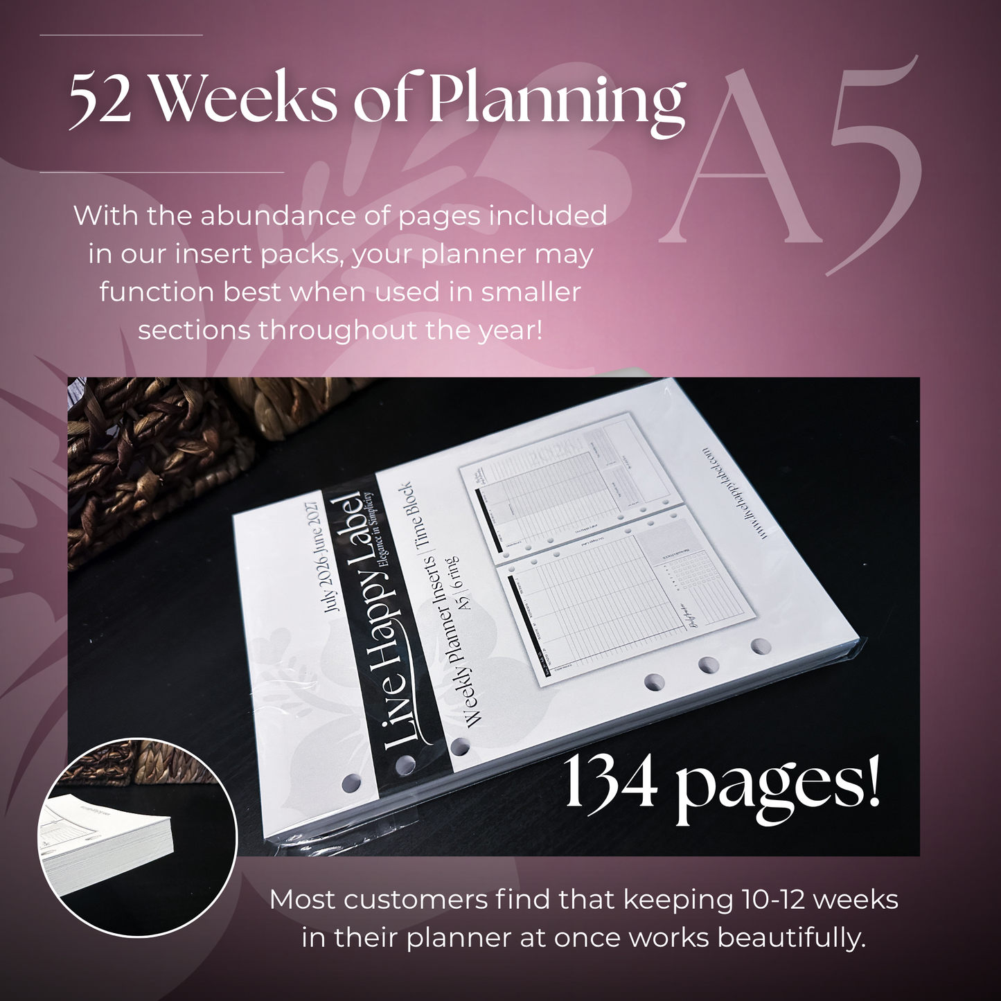2026-2027 "Time Blocking" Layout Weekly Planner WO2P | A5 6-Hole Ringbound