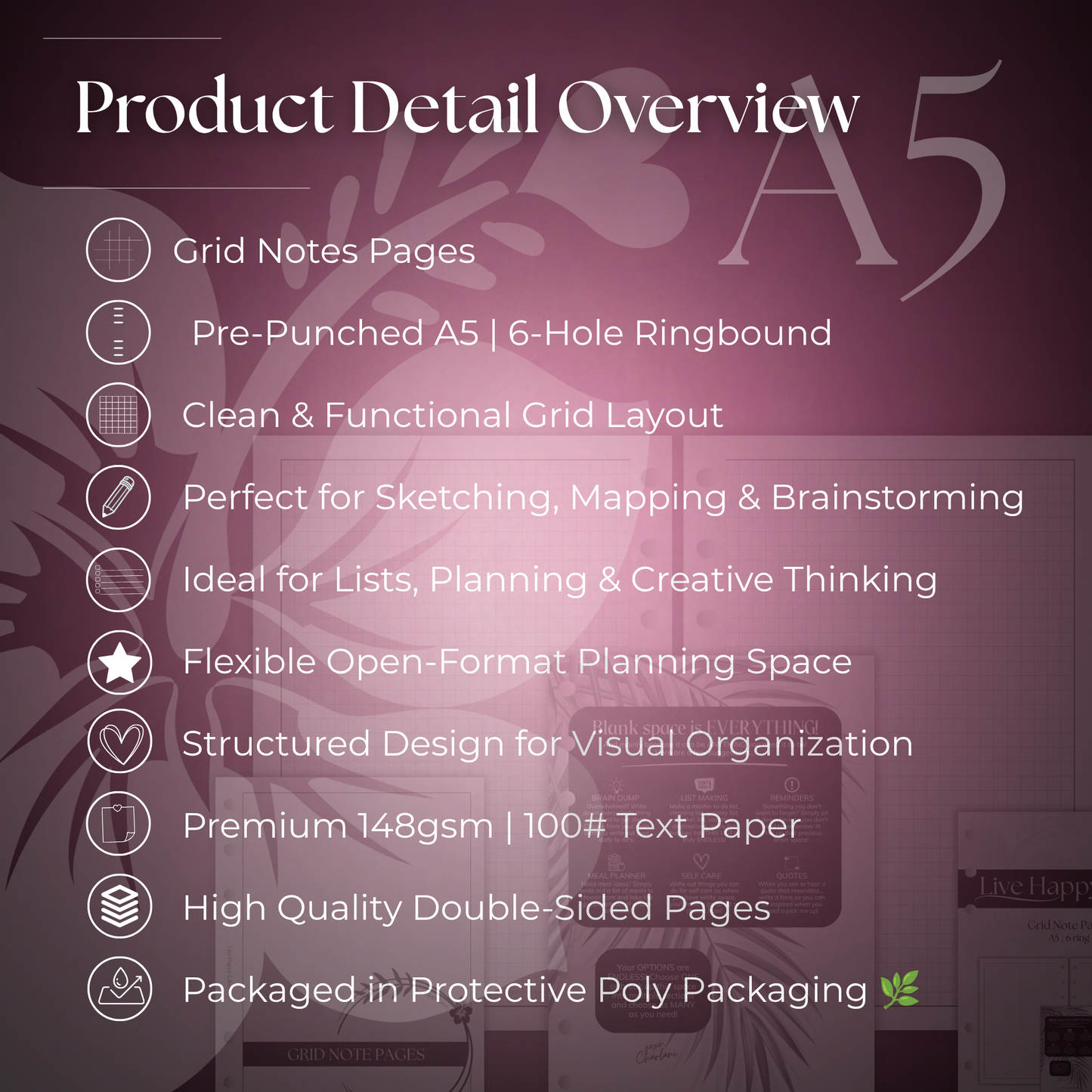 Grid Note Pages | A5 6-Hole Ringbound