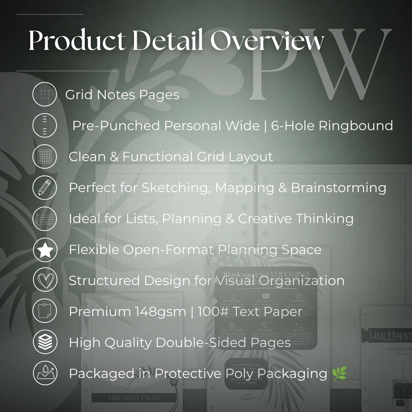 Grid Note Pages | Personal Wide 6-Hole Ringbound