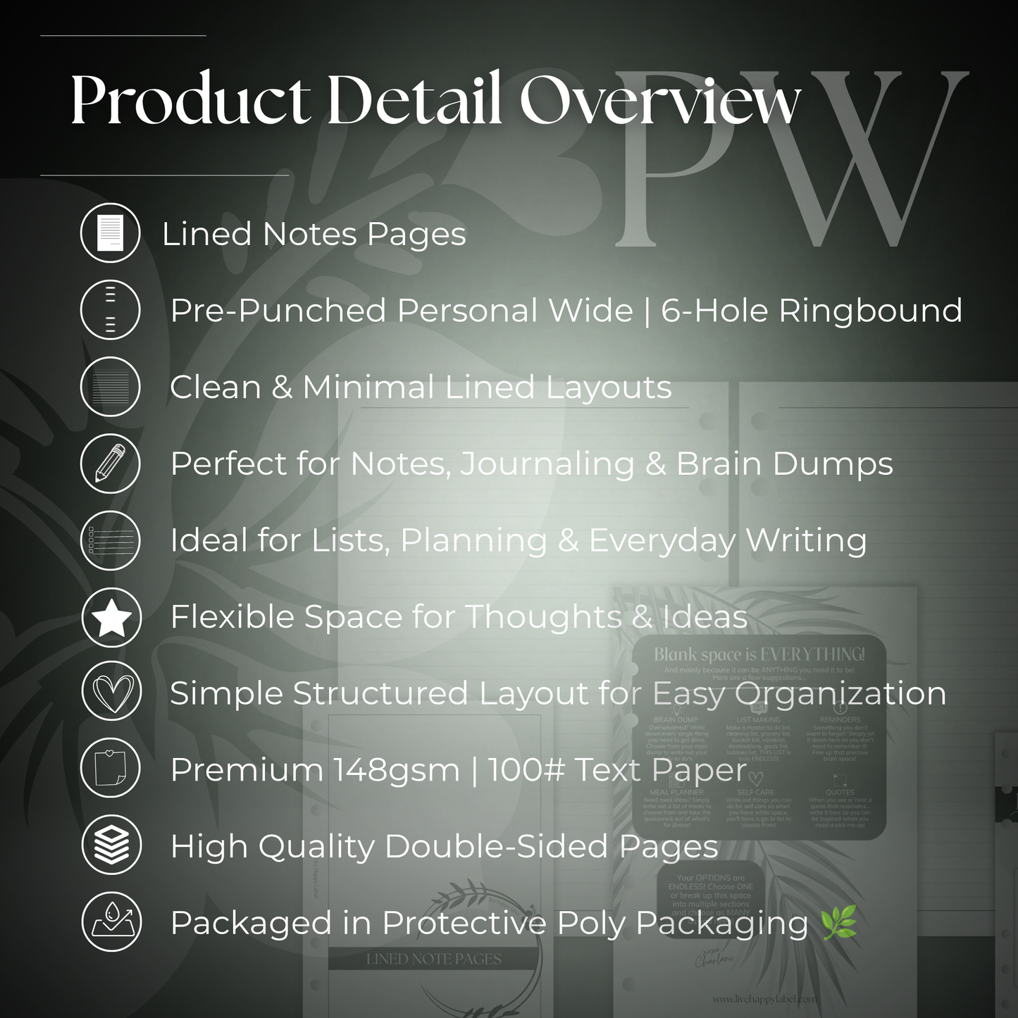 Lined Note Pages | Personal Wide 6-Hole Ringbound