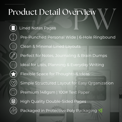 Lined Note Pages | Personal Wide 6-Hole Ringbound