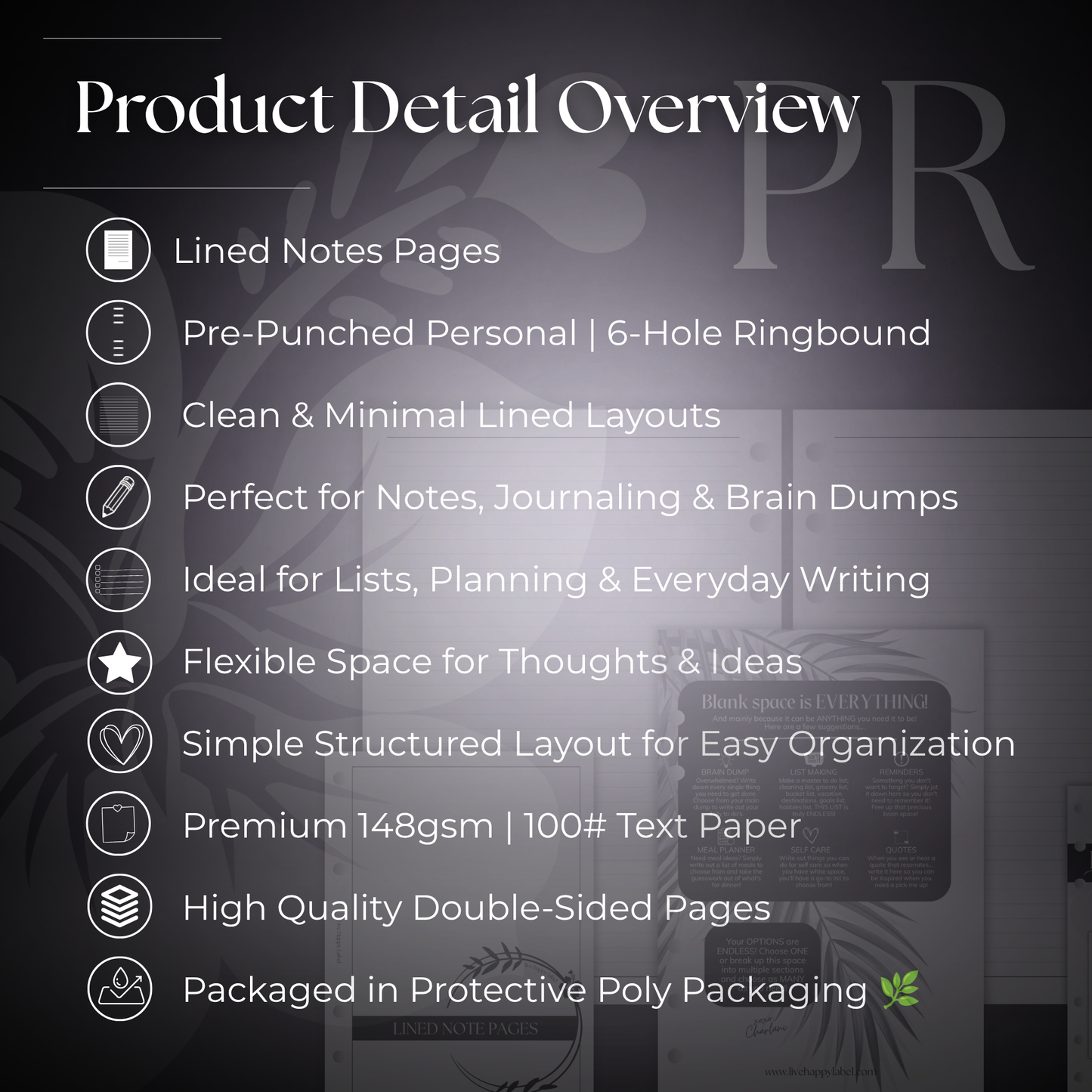 Lined Note Pages | Personal 6-Hole Ringbound