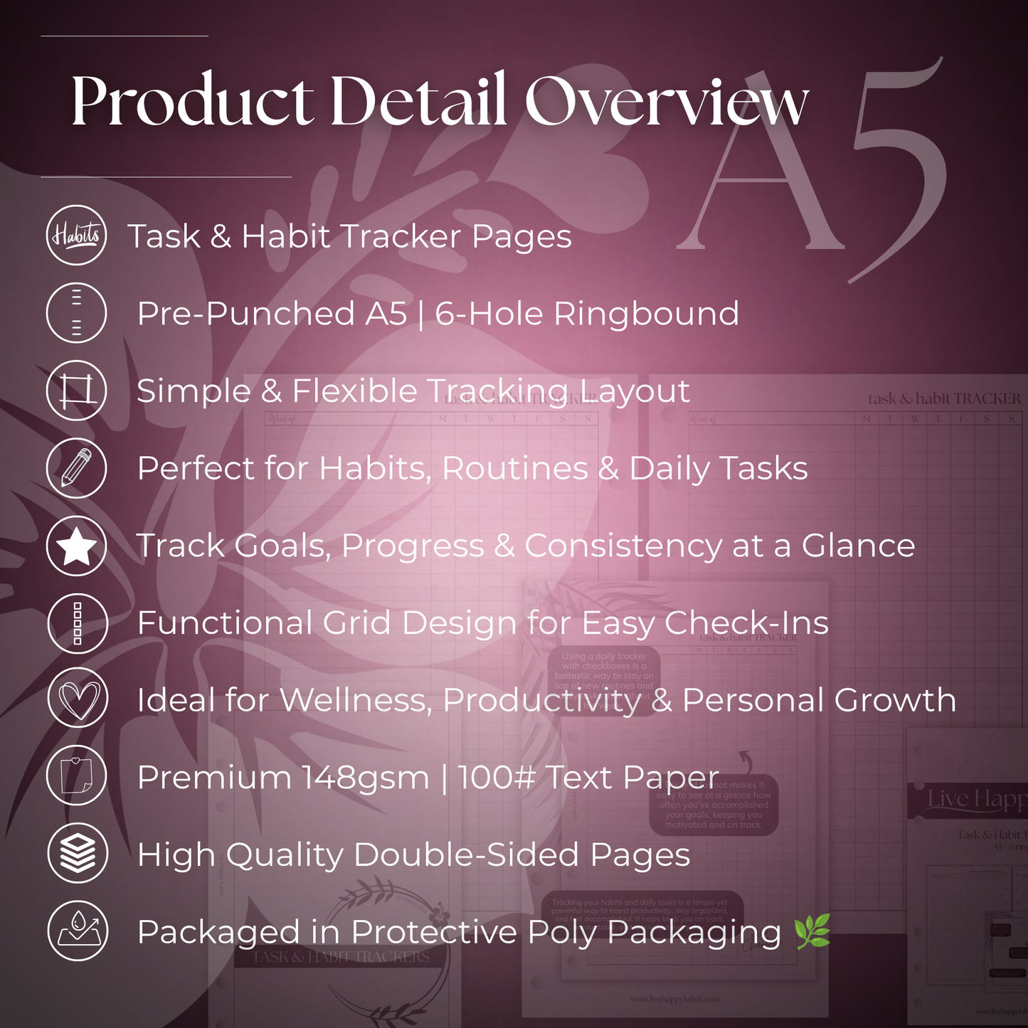 Task & Habit Trackers | A5 6-Hole Ringbound