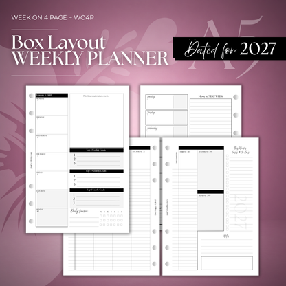 2027 "BOX" Layout Weekly Planner WO4P | A5 6-Hole Ringbound