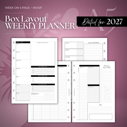 2027 "BOX" Layout Weekly Planner WO4P | A5 6-Hole Ringbound