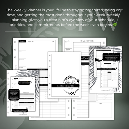 2026-2027 "BOX" Layout Weekly Planner WO4P | Personal Wide 6-Hole Ringbound