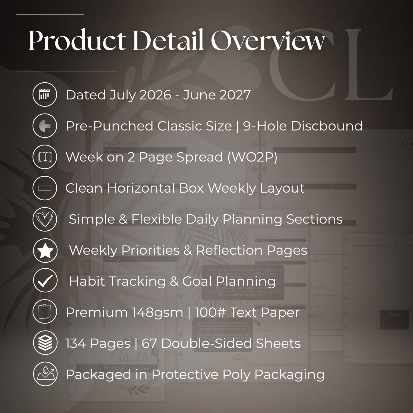 2026-2027 "Horizontal" Layout Weekly Planner WO2P | Classic 9-Hole Discbound