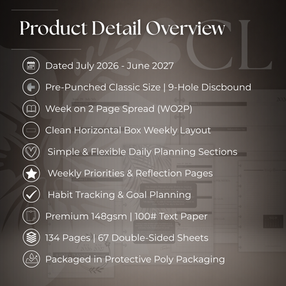 2026-2027 "Horizontal" Layout Weekly Planner WO2P | Classic 9-Hole Discbound