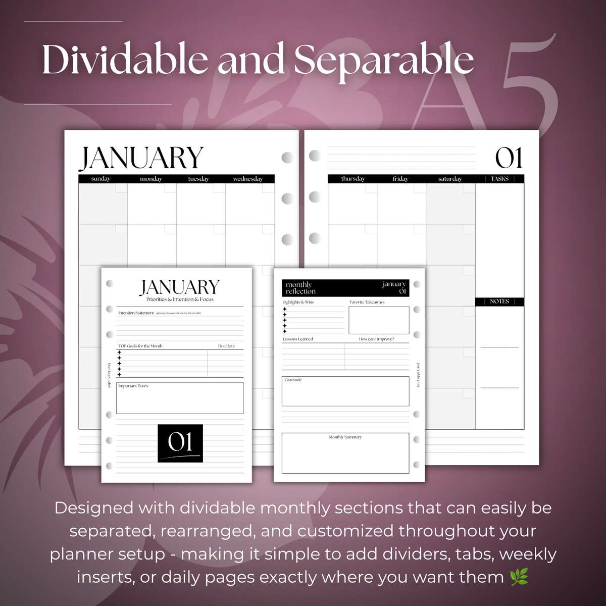 Undated Monthly Calendar MO2P | A5, 6-ring Punch