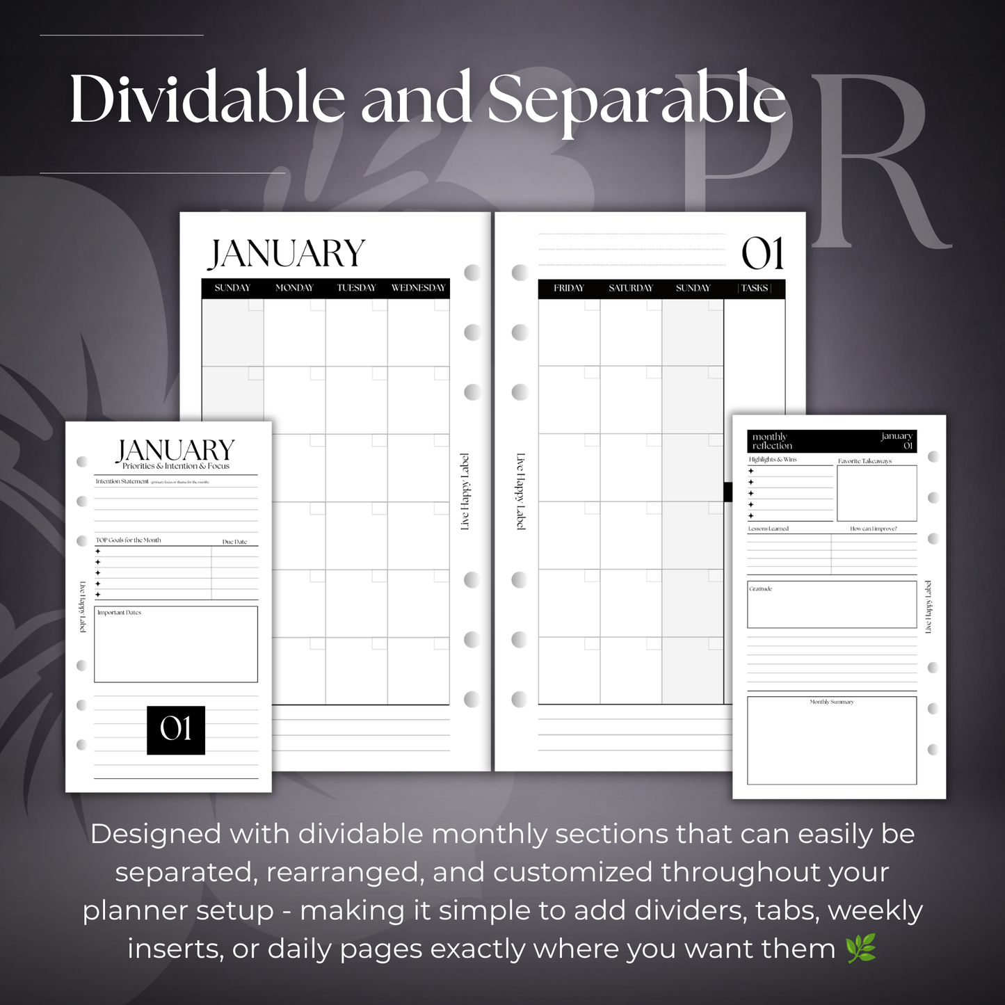Undated Monthly Calendar  MO2P | Personal 6-Hole Ringbound
