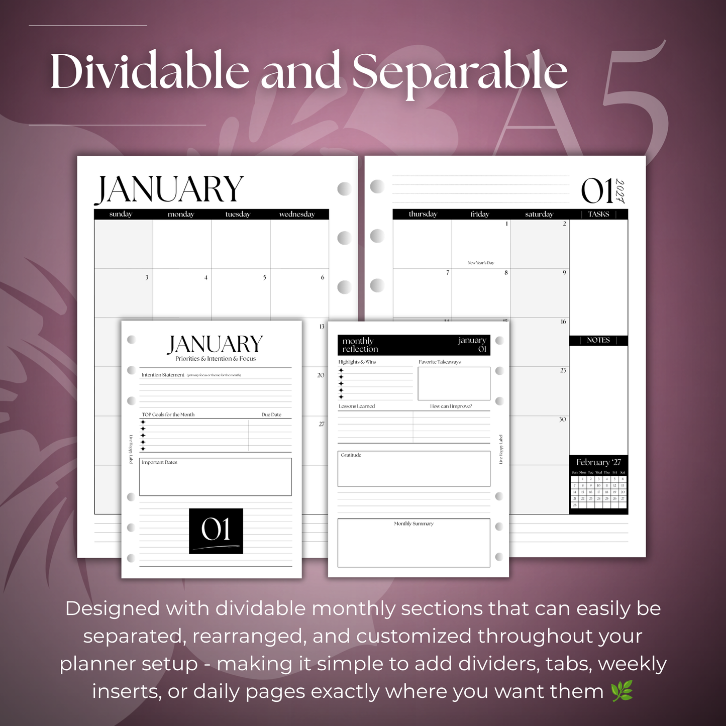 2027 Monthly Calendar  MO2P | A5 6-Hole Ringbound