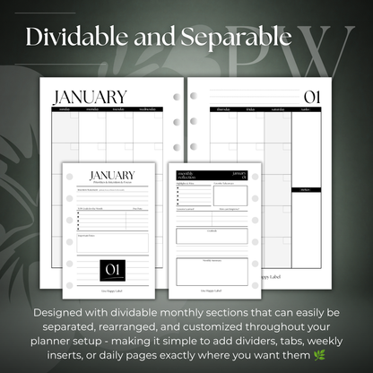 Undated Monthly Calendar Inserts | Pocket, 6-ring Punch