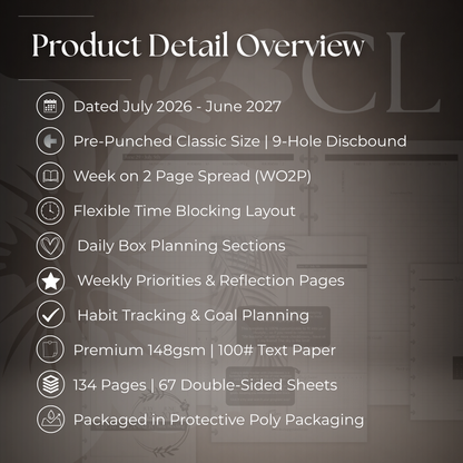 2026-2027 "Time Blocking" Layout Weekly Planner WO2P | Classic 9-Hole Discbound