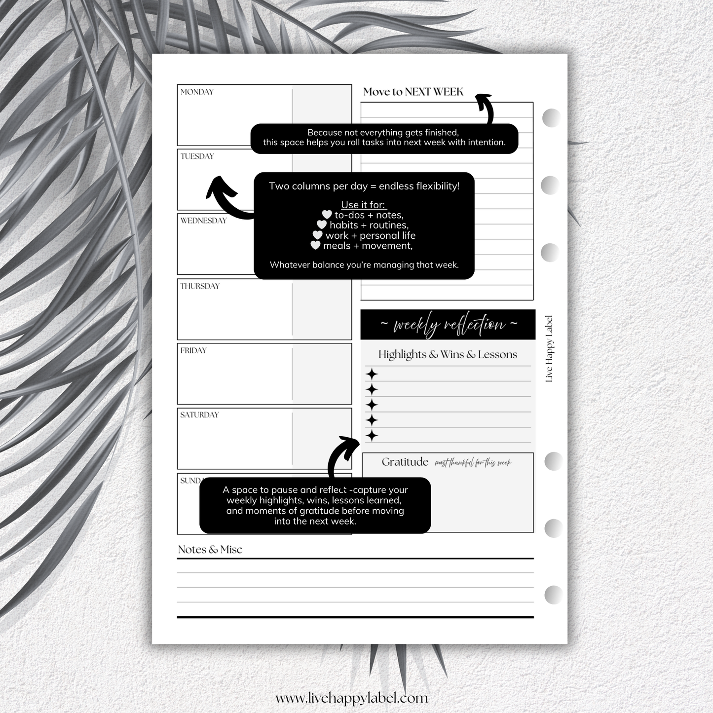 Undated Weekly Planner Inserts ~ Box Format + Time Blocking *DIVIDABLE * | A5, 6-ring Punch