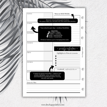 Undated Weekly Planner Inserts ~ Box Format + Time Blocking *DIVIDABLE * | A5, 6-ring Punch