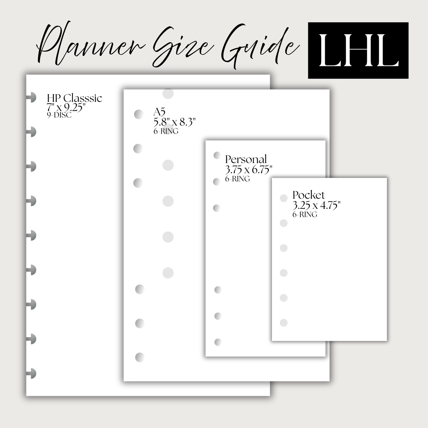 Undated "Vertical" Layout Weekly Planner WO2P | Personal 6-Hole Ringbound