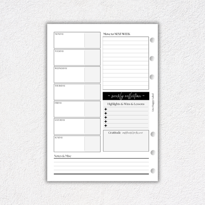 Undated Weekly Planner Inserts ~ Box Format + Time Blocking *DIVIDABLE * | A5, 6-ring Punch