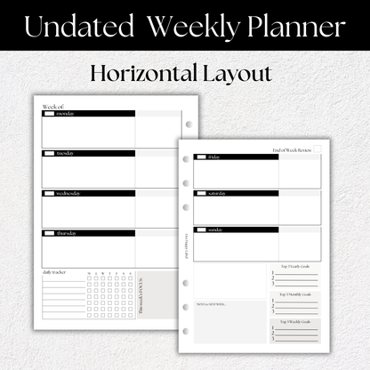 Undated Weekly Planner Inserts ~ Horizontal Format | A5, 6-ring Punch