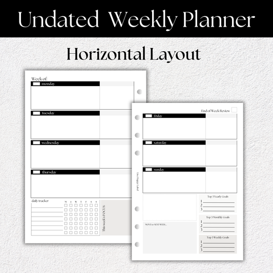 Undated Weekly Planner Inserts ~ Horizontal Format | A5, 6-ring Punch