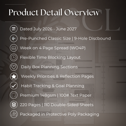 2026-2027 "BOX" Layout Weekly Planner WO4P | Classic 9-Hole Discbound