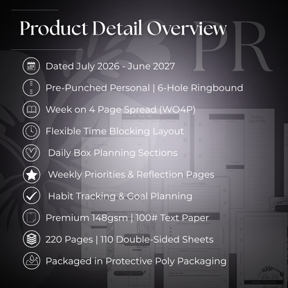2026-2027 "BOX" Layout Weekly Planner WO4P | Personal 6-Hole Ringbound