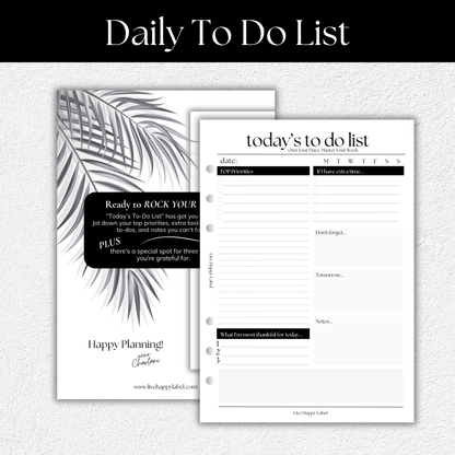 Daily To Do List Inserts | A5, 6-ring Punch