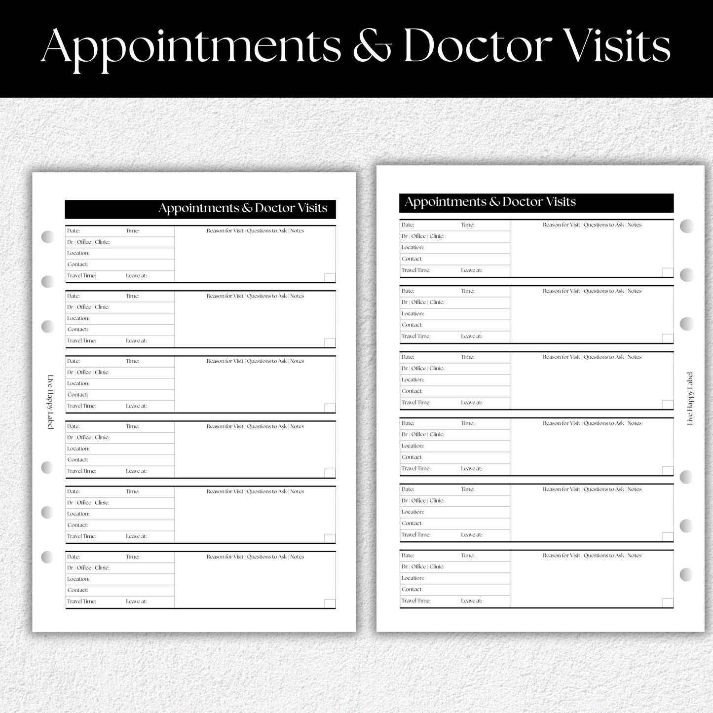 Appointments & Doctor Visits ~ Medical Planner Inserts | A5, 6-ring Punch