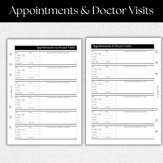 Appointments & Doctor Visits ~ Medical Planner Inserts | A5, 6-ring Punch