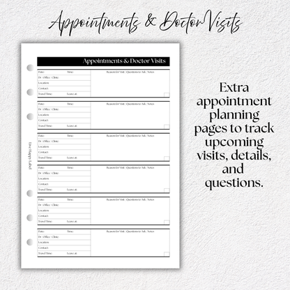 Appointments & Doctor Visits ~ Medical Planner Inserts | A5, 6-ring Punch