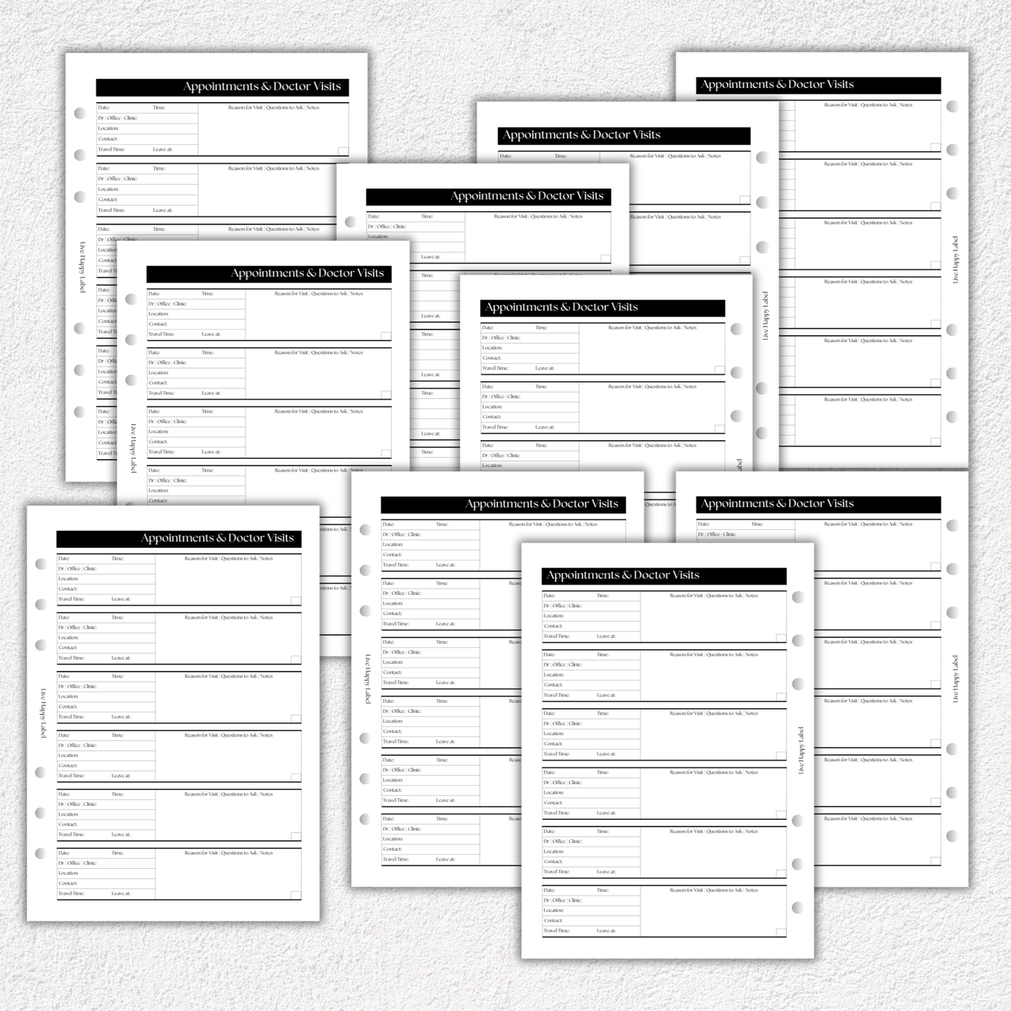 Appointments & Doctor Visits ~ Medical Planner Inserts | A5, 6-ring Punch
