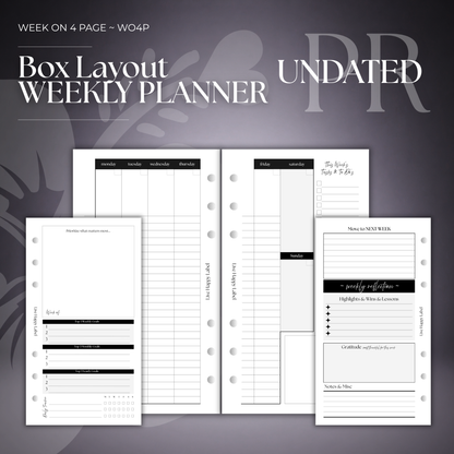 Undated "BOX" Layout Weekly Planner WO4P | Personal 6-Hole Ringbound
