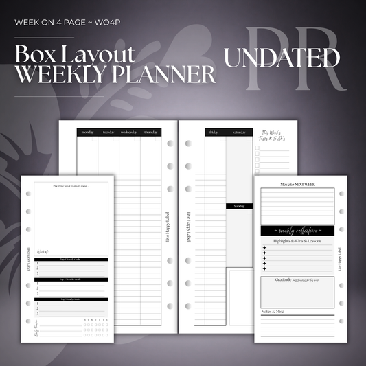 Undated "BOX" Layout Weekly Planner WO4P | Personal 6-Hole Ringbound
