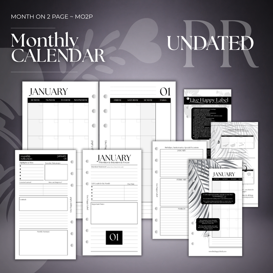 Undated Monthly Calendar  MO2P | Personal 6-Hole Ringbound