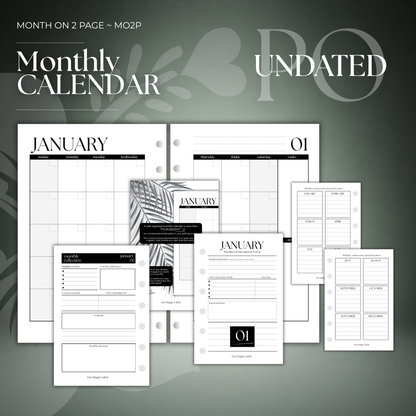 Undated Monthly Calendar Inserts | Pocket, 6-ring Punch