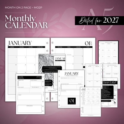 2027 Monthly Calendar  MO2P | A5 6-Hole Ringbound
