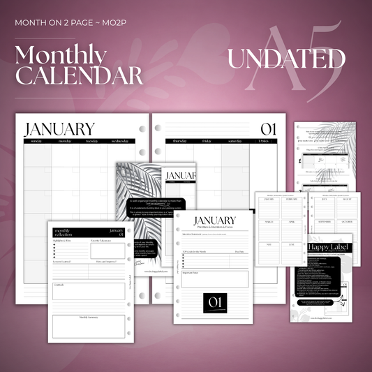Undated Monthly Calendar MO2P | A5, 6-ring Punch