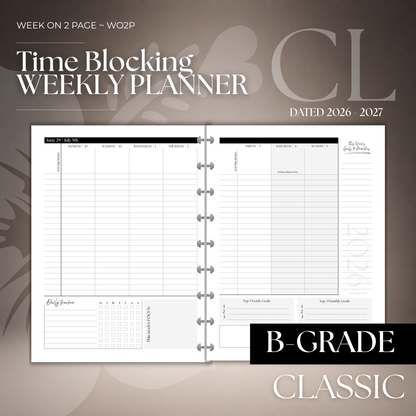 2026-2027 "Time Blocking" Layout Weekly Planner WO2P | Classic 9-Hole Discbound (B-GRADE)