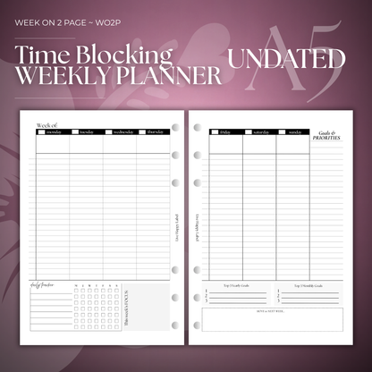 Undated Weekly Planner Inserts ~ Time Blocking Format | A5, 6-ring Punch