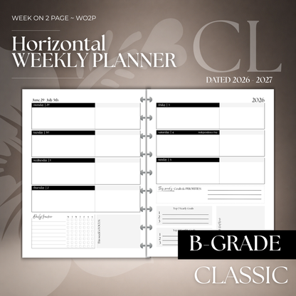 2026-2027 "Horizontal" Layout Weekly Planner WO2P | Classic 9-Hole Discbound (B-GRADE)