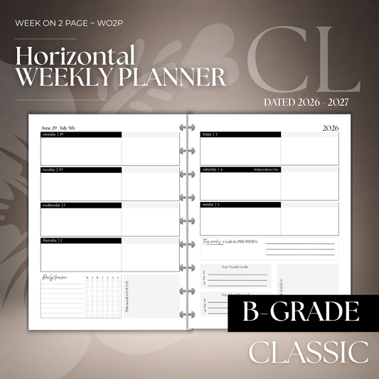 2026-2027 "Horizontal" Layout Weekly Planner WO2P | Classic 9-Hole Discbound (B-GRADE)